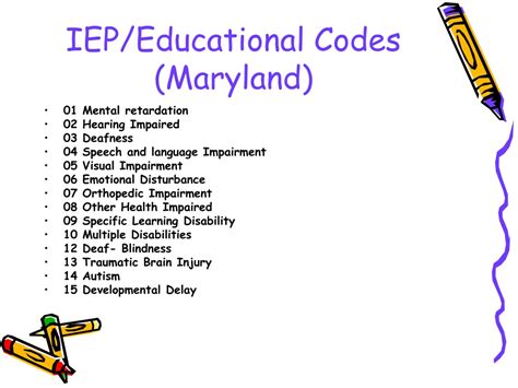 maryland disability codes for iep.